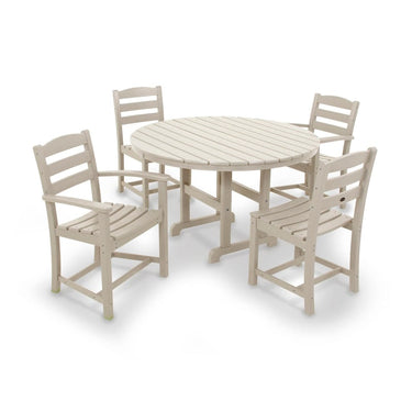 POLYWOOD La Casa Cafe 5 Piece Round Farmhouse Dining Set - Sand